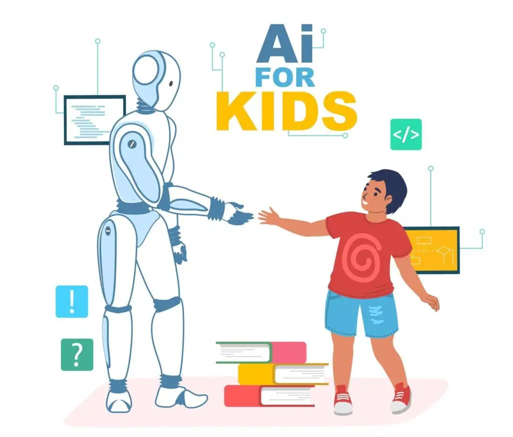 AI robot shaking hand with kid thinking is character ai safe for kids