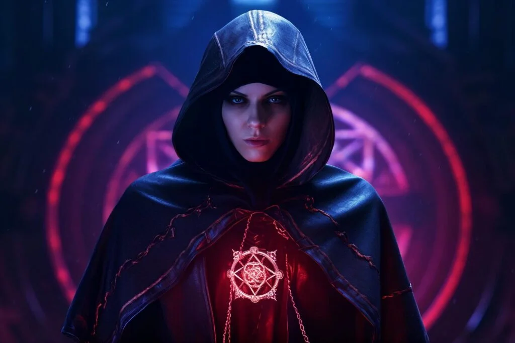 a female wearing automated arcane cloak
